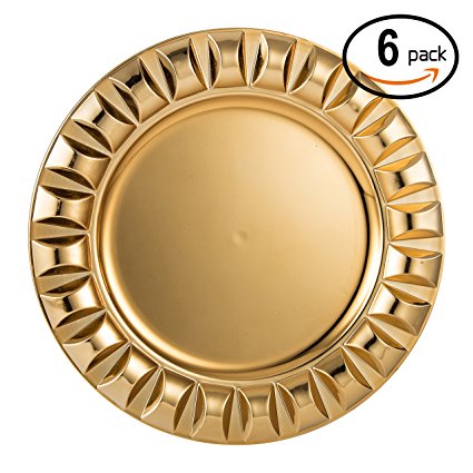 Fantastic:)™ 6pcs/Set New Claassic Design Round 13"x13" Charger Plates with Shinny Finish (Big Beads Gold)