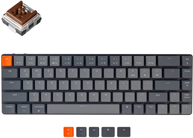 Keychron K7 65% Layout Ultra-Slim Hot-swappable Wireless Bluetooth/Wired USB Mechanical Keyboard with Low-Profile Keychron Optical Brown Switch White LED Backlit Computer Keyboard for Mac Windows