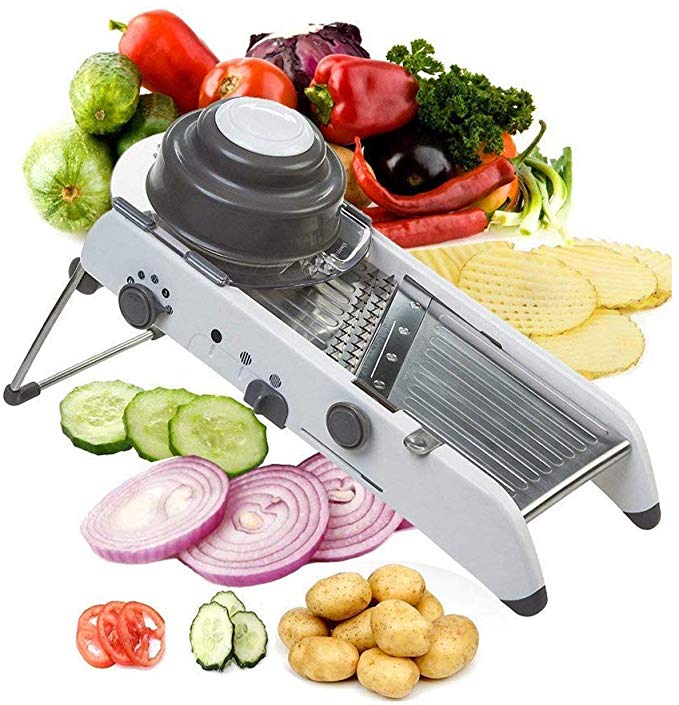 ADOV Mandolin Slicer, Professional PL8 Waffle Vegetables Cutter, Adjustable Stainless Steel with 18 Kinds of Multi Functional Julienne Slice for Cutting Slicing Fruits, Potato, Tomato, Onion - White