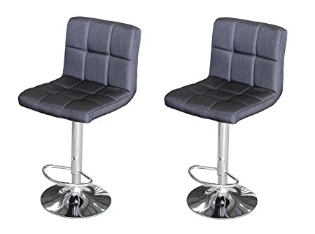 Bar Stool Kitchen Island Stool Chair Furniture Airlift Height Adjustable Swivel Chair Seat, Set of 2 (Fabric Dark Grey)