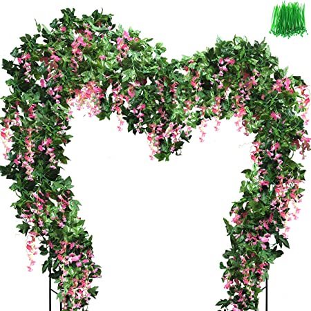 OrgMemory Wisteria Garland, Fake Flowers, (6 Pcs, 85" Each, 100Pcs Cable Tie), Flowers Plants Hanging for Wedding Party Garden Decor (Pink Wisteria Flowers)