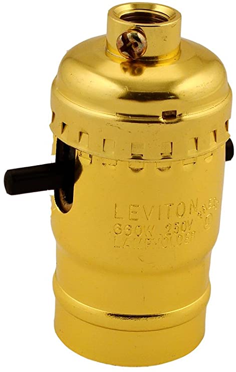 Leviton 6098-PG Medium Base Complete, Aluminum Shell Incandescent Lampholder, Push-Through, Single Circuit, 1/8IPs Tapped Bushing, Brass