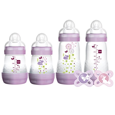 MAM Feed & Soothe Bottle & Pacifier Gift Set, Girl,  0  Months, 6-Count