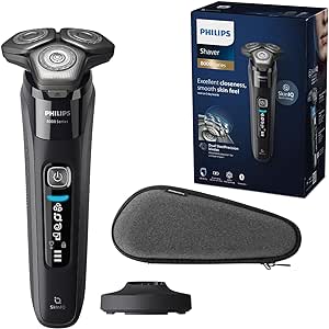 Philips Série 8000 Rasoir électrique Wet & Dry avec technologie SkinIQ noir, tondeuse rétractable, socle de charge, coffret de voyage, brossette de nettoyage (modèle S8696/35)