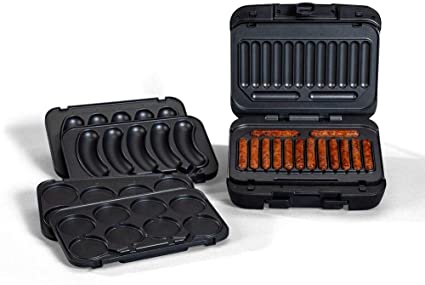 Johnsonville Sizzling Sausage Grill Plus – 3-in-1 Grill – Sear Sausages and Brats to Perfection – Removable Cooking Plates and Customized for Links, or Patties, Brats – Quick Cooking With Almost No Mess -Dishwasher Safe – Temperature Probe