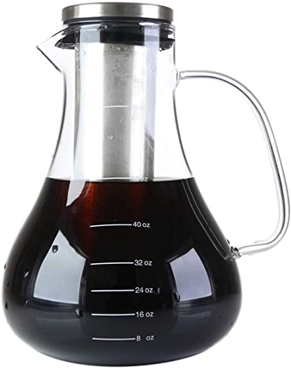 IDEALUX Cold Brew Iced Coffee Maker and Tea Maker 56oz Glass Carafe with Removable Stainless Steel Filter, Perfect For Homemade Cold Brew and Iced Coffee