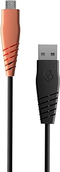 Skullcandy Line USB Charger Cable, 12W USB A to Micro USB Charger Cable for Samsung/Android Phones, Speakers, Headphones and Bluetooth Devices, 4ft - Black/Orange