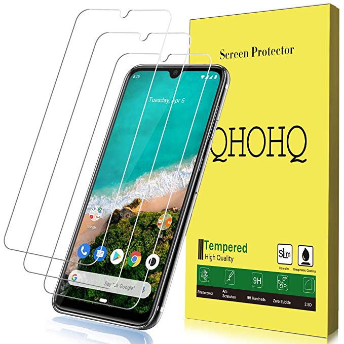 QHOHQ Tempered Glass for Xiaomi Mi A3,[3 Pack] HD Transparent Scratch-Resistant [Bubble Free] Screen Protector