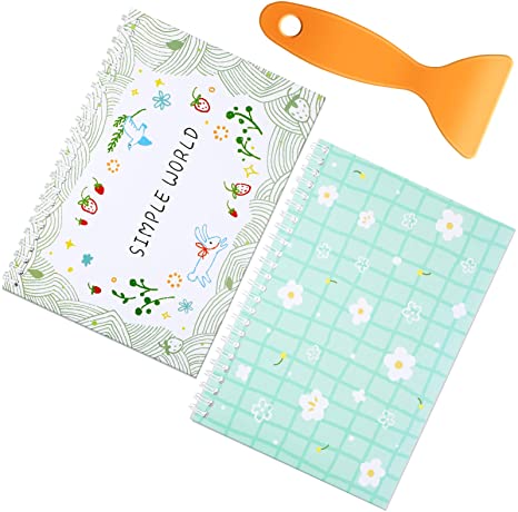 2 Pieces Sticker Collecting Albums with a Plastic Spatula Reusable Sticker Collecting Books Simple and Fresh Notepads Sticker Collection Accessories for Collecting Stickers, Labels (8.3 x 5.8 Inches)