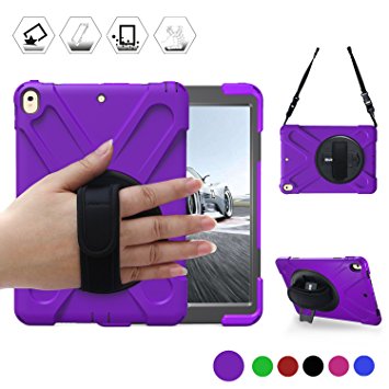 iPad Pro 10.5 Case,BRAECN 360 Degree Swivel Stand/Hand Strap and Shoulder Strap Case[Heavy Duty]Three Layer Ultra Hybrid Shockproof Full-Body Protective Case(No iPad 9.7 inch 2017) (Purple)