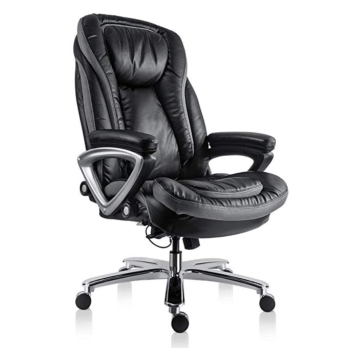 Smugdesk High Back Executive Office Chair with Thick Padding Headrest and Armrest Home Office Chair with Tilt Function, Black