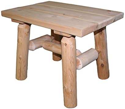 Lakeland Mills White Cedar Tree Log Wood Outdoor Patio Porch Side End Accent Table, Natural