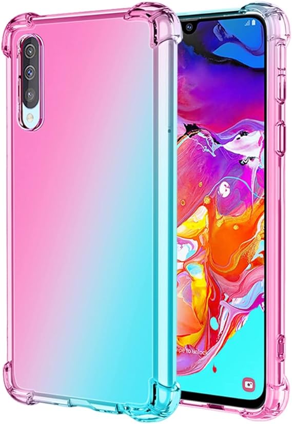 Ueokeird for Galaxy A70 Case,Samsung A70 SM-A705F Case, Clear Cute Gradient Phone Case Slim Anti Scratch Flexible TPU Cover Shockproof Protective Case for Samsung Galaxy A70 (Pink/Green)