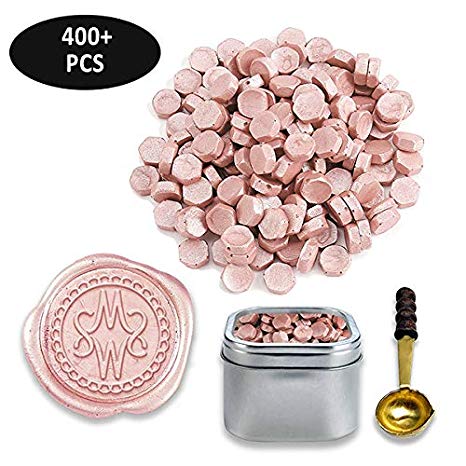 Premium Sealing Wax Beads 400-count in Tin with Melting Spoon-Champagne Pearl