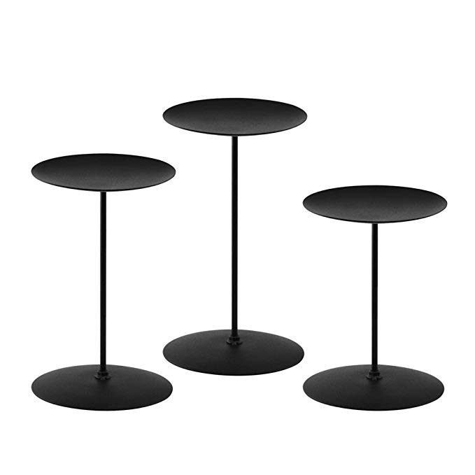 smtyle Pillar Candle Holders Set of 3 Centerpieces Plate for Tables or Fireplace with Black Iron (BlackP3, MetalP3)