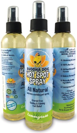 NEW All Natural Pet Hot Spot Spray | Soothing Plant Based Dog Treatment Vet and Pet Approved | Healing Allergies Anti Itch Dry Skin Relief for Dogs - Made in USA - 1 Bottle 8oz (240ml)