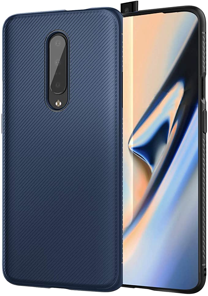 MoKo Compatible with Oneplus 7 Pro Case, Lightweight Shockproof Protective Phone Cover, TPU Bumper Edge Twill Phone Case Fit with Oneplus 7 Pro - Blue