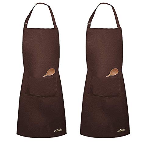 Viedouce 2 Packs Apron Cooking Kitchen Waterproof,Adjustable Chef Apron with Pockets for Home,Restaurant,Craft,Garden,BBQ,School,Coffee House,Apron for Men Women (Brown)