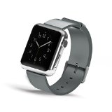 Apple Watch Band Wearlizer Genuine Leather Watch Strap Replacement w Metal Clasp for Apple Watch all Models 42mm Classic Buckle - Grey