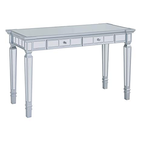Mirrored Writing Desk - Silver Mirror Vanity Table with Two Drawers - Glam Design