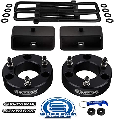 Supreme Suspensions - Full Lift Kit for 2007-2020 Chevrolet Silverado & GMC Sierra 1500 3" Front Lift Strut Spacers   3" Rear Lift Tapered Blocks   Square Bend U-Bolts 2WD 4WD (Black)