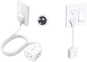 Bundle - 2 Items: Flat Extension Cord 6ft with 360° Rotating Plug & Flat Outlet Extender with 6 Inch Cord