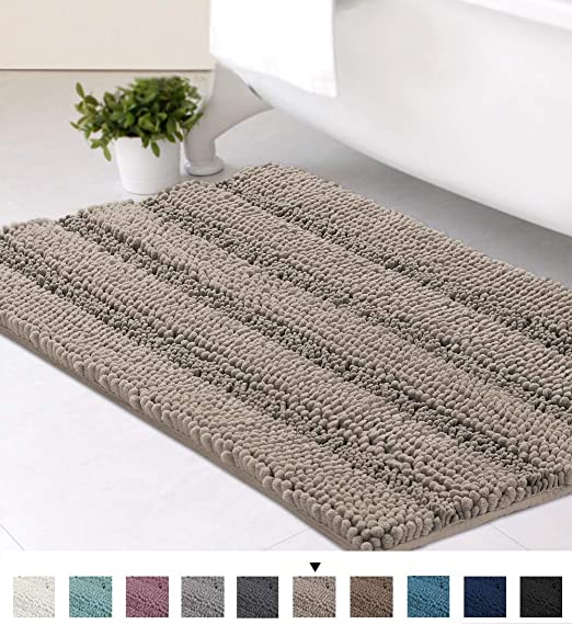 Taupe Bath Mats for Bathroom Bath Mat Non Slip Soft Shaggy Bathroom Rugs Striped Luxury Microfiber Washable Bath Rug for Floor Bathroom Bedroom Living Room, 20 x 32 inches