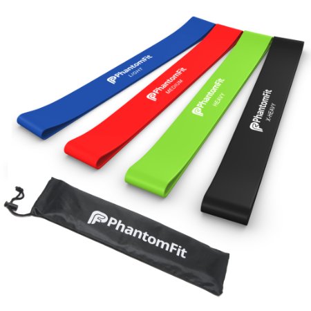Phantom Fit Resistance Loop Bands - Set of 4 - Best Fitness Exercise Bands for Working Out or Physical Therapy