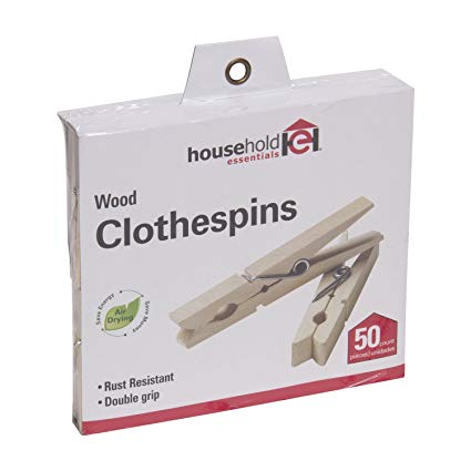 Household Essentials Classic Birchwood Clothespins, Bag of 50