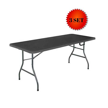 Cosco Deluxe 6 Foot x 30 inch Fold-in-Half Blow Molded Folding Table, (3 Set - Black)