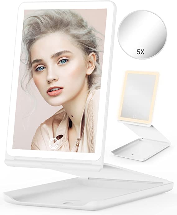 Jack & Rose Travel Mirror with Light, Travel Makeup Mirror with Magnification, Adjustable Height and Angle, Portable Folding Mirror