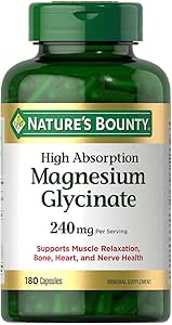 Natures Bountys Magnesium Glycinate 240 mg, 180 Capsules Bundle, 90 Day Supply to Support Muscle Relaxation, Bone, Heart, and Nerve Health