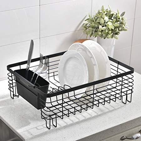Wtape Commercial Steel Rust Proof Kitchen In Sin Draining Dish Drying Rack, Black Dish Rack With Black Cutlery Bin