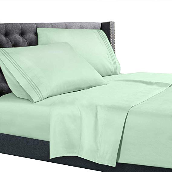 Nestl Bedding 4 Piece Sheet Set - 1800 Deep Pocket Bed Sheet Set - Hotel Luxury Double Brushed Microfiber Sheets - Deep Pocket Fitted Sheet, Flat Sheet, Pillow Cases, Flex-Top King - Mint