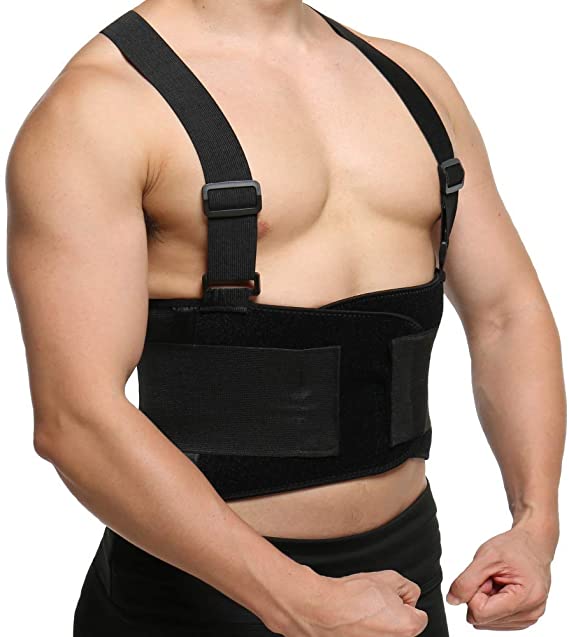 CROSS1946 Industrial Work Back Support Belt Removable Suspender Back Brace for Lifting-Adjustable Double Pull Strap Lumbar Lower Back Support Belt-Waist 27" -45" for Men &Women