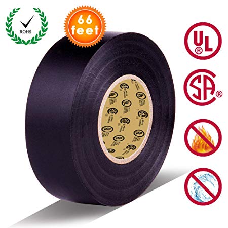 Black Electrical Tape by LYLTECH, Pass UL/CSA Certification. Waterproof,Flame Retardant,Strong Rubber Based Adhesive, 600V with 14℉ to 176℉. Size : 66 feet x 3/4 inch x 0.07 mil (Black)