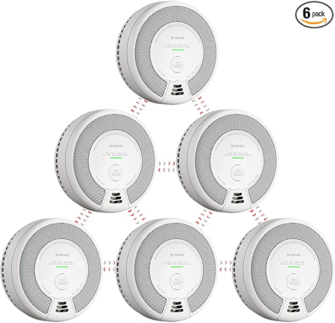 X-Sense Wireless Interconnected Combination Smoke and Carbon Monoxide Detector, 10-Year Battery Powered Fire and CO Alarm, SC06-W, Pack of 6