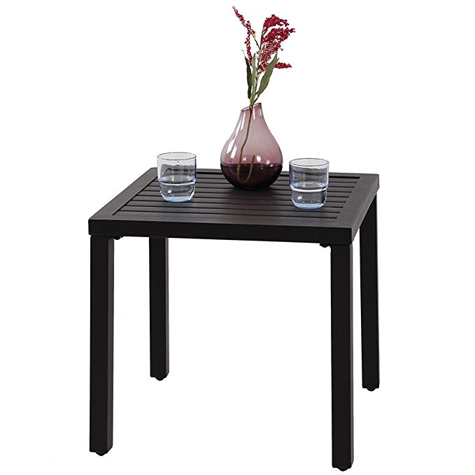 PHI VILLA Indoor Outdoor Small Metal Square Side/End Table, Patio Coffee Bistro Table, Black