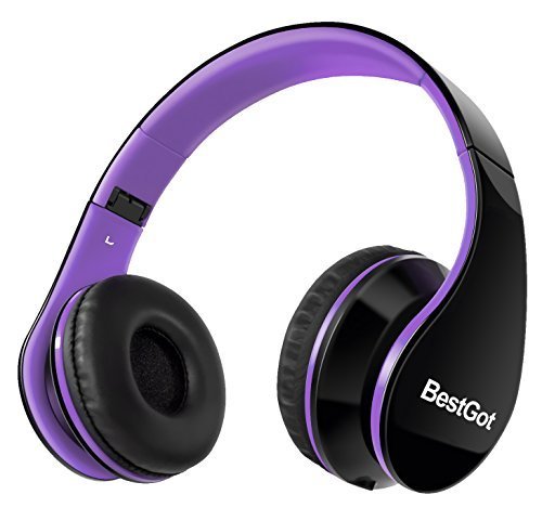 BestGot Headphones Over Ear Kids Headphones with Microphone Volume Control Lightweight Noise Isolating Headsets with Detachable 3.5mm Cable for Apple Android Smartphone Tablets Laptop (Black/Purple)