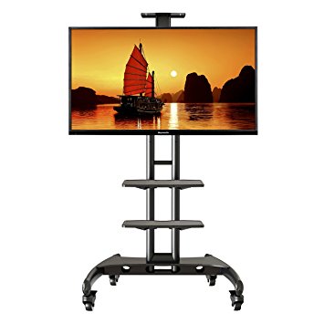 North Bayou AVA1500-60-2P Universal Mobile TV Cart TV Stand with Mount for LED LCD Plasma Flat Panel Screens and Displays 32 To 65 Inch Up To 100lbs (Black, 2 Shelf)