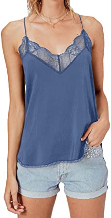 Women's Lace Cami Tank Top Racerback with Adjustable Spaghetti Strap
