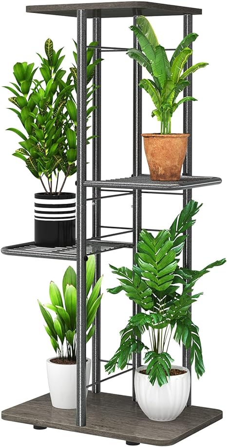 Plant Stand Shelf Indoor Outdoor Waterproof, 4-Tier 5 Potted Heavy Duty Metal Tall Flower Holder for Multiple Corner Display