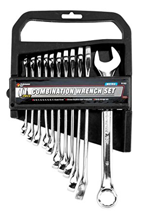 Performance Tool W1062 11 Piece Metric Polished Combo Wrench Set with Rack