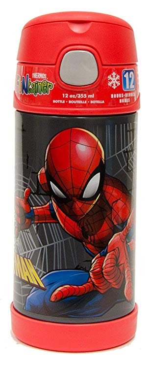 Thermos FUNtainer 12 Ounce Stainless Steel Straw Bottle, Spiderman Homecoming