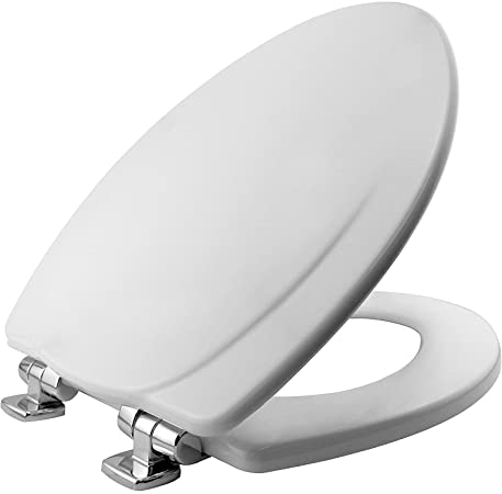 Toilet Seat, 1 Pack-ELONGATED, White-Chrome Hinges - 1
