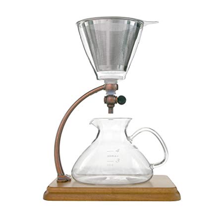 Yama Silverton Hot or Cold Coffee Dripper, Copper/Wood 18 oz. by Yama Glass