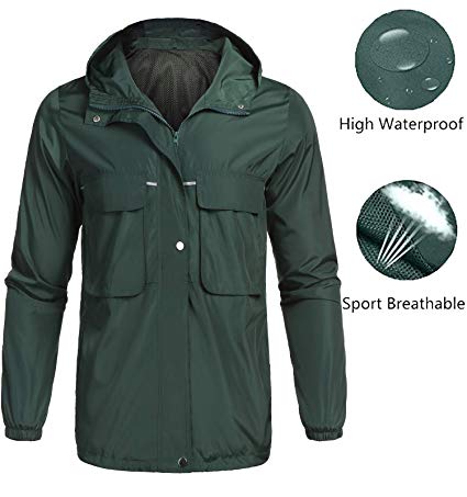 poriff Men's Waterproof Lightweight Rain Jacket Active Outdoor Hooded Raincoats