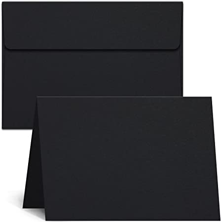 Ohuhu Blank Cards and Envelopes 100 Pack 5 x 7 Heavyweight Black Colored Folded Cardstock and A7 Envelopes for DIY Greeting Cards Wedding Birthday, Invitations Thank You Cards and All Occasion