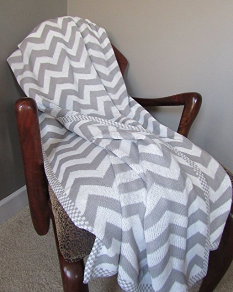 Chevron Pattern Knitted Throw Blanket (Noble Grey)