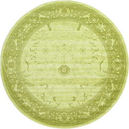 Unique Loom La Jolla Collection Tone-on-Tone Traditional Light Green Round Rug (8' 0 x 8' 0)